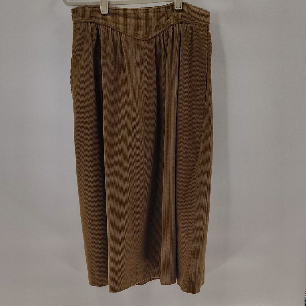 The Villager Midi Skirt Size 16 Vintage Tan Brown Corduroy 60s-70s